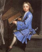 an 18th century painting of young man playing the spinet by jonathan richardson